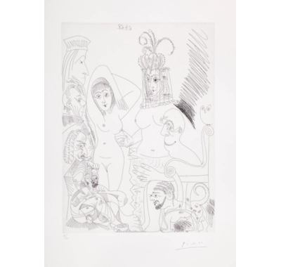 Bebaarde man denkt aan een scène uit "A Thousand and One Nights", met zijn terechtwijzende voorouders achter zich (Serie 347)