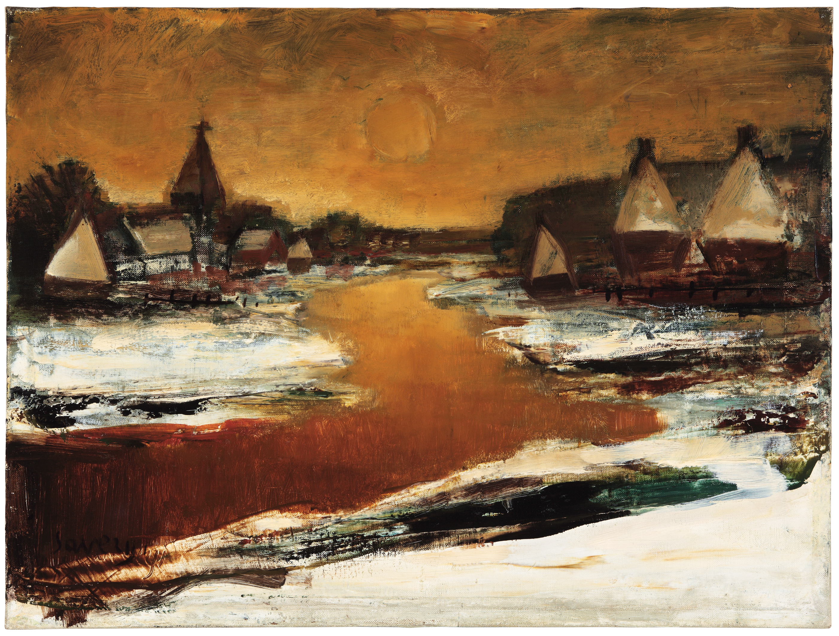 Zonsondergang boven winterse Leie