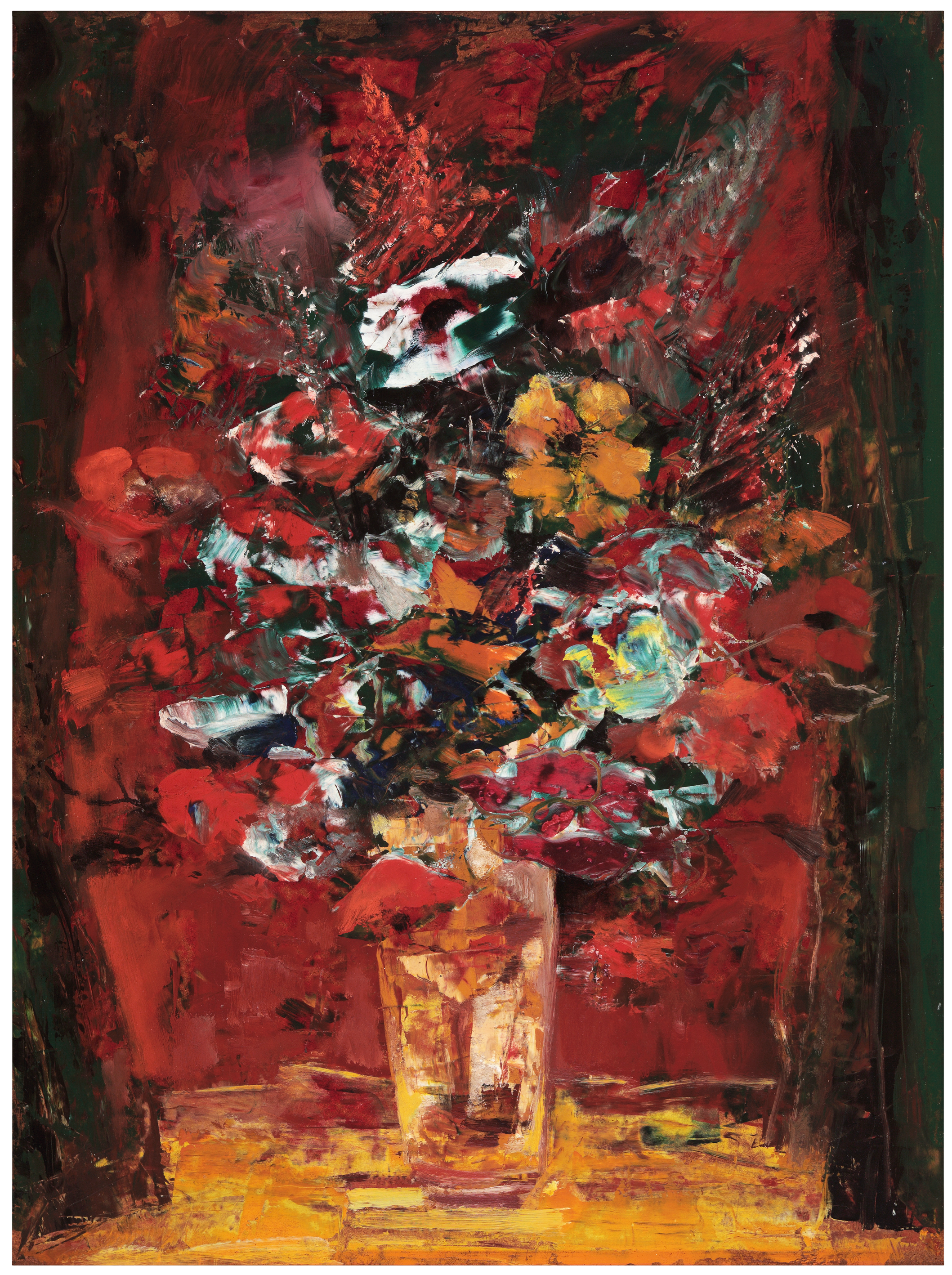 Bloemstuk in gele vaas